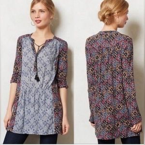 ANTHROPOLOGIE Akemi + Kin $78 Humboldt‎ Floral Popover Tunic Blue Size small